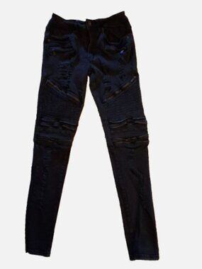 SPLASH Juniors Size 9 Black Skinny Legs Distressed Zipper Detail Stretch Jeans